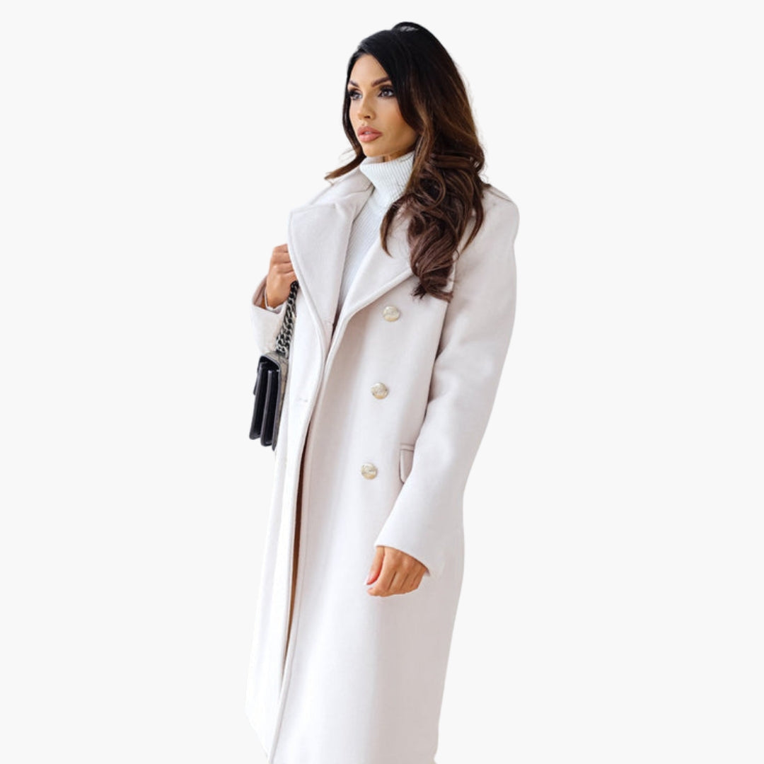 Luxury Women's Long Wool Overcoat - Classic Tailored Coat
