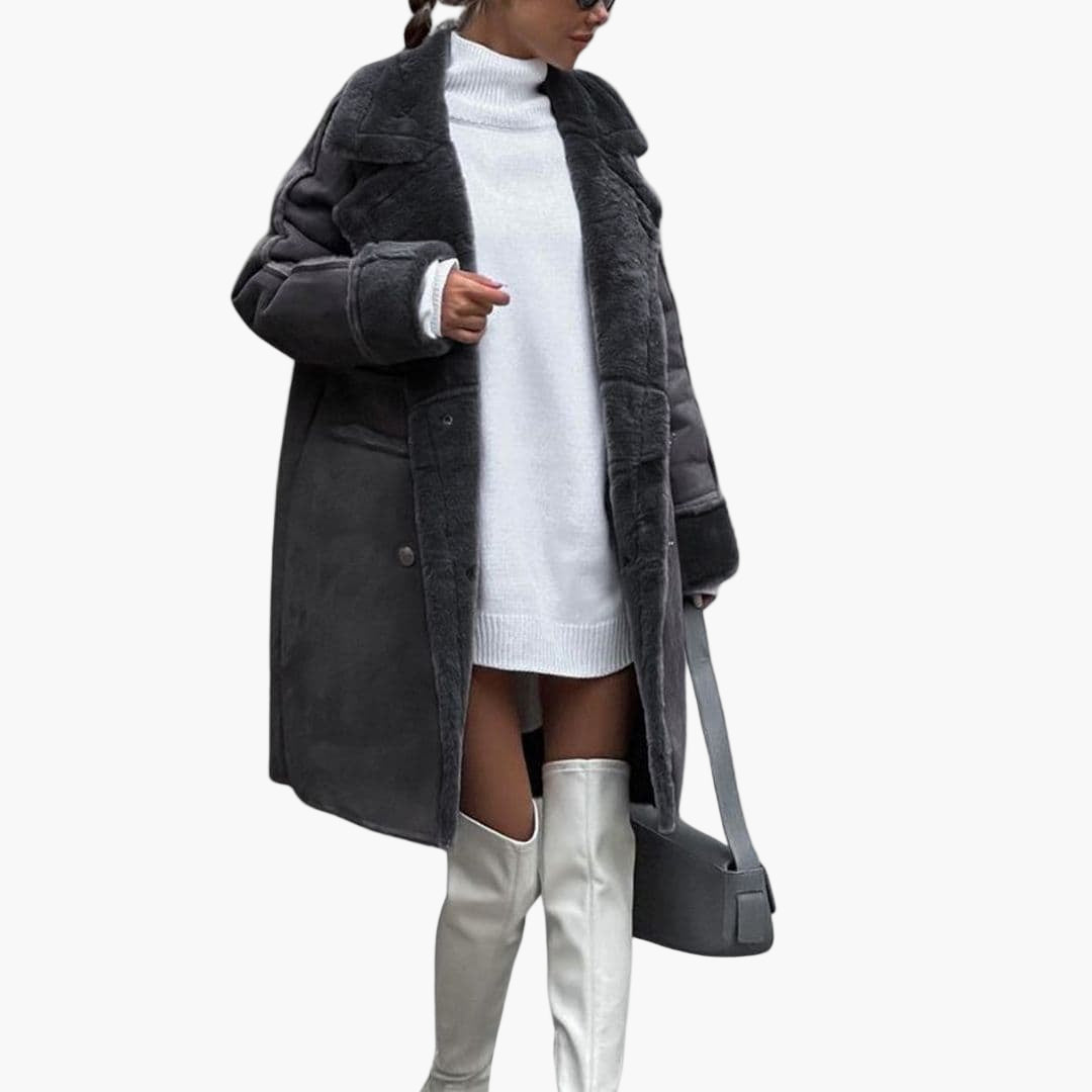 Ladies Large Shearling Coat - Warm Faux Fur Parka Jacket - VogeLuxe