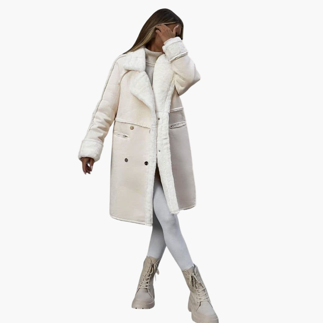 Ladies Large Shearling Coat - Warm Faux Fur Parka Jacket