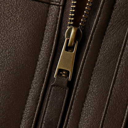 VogeLuxe | Men’s Zip Up Leather Jacket with Stand Collar