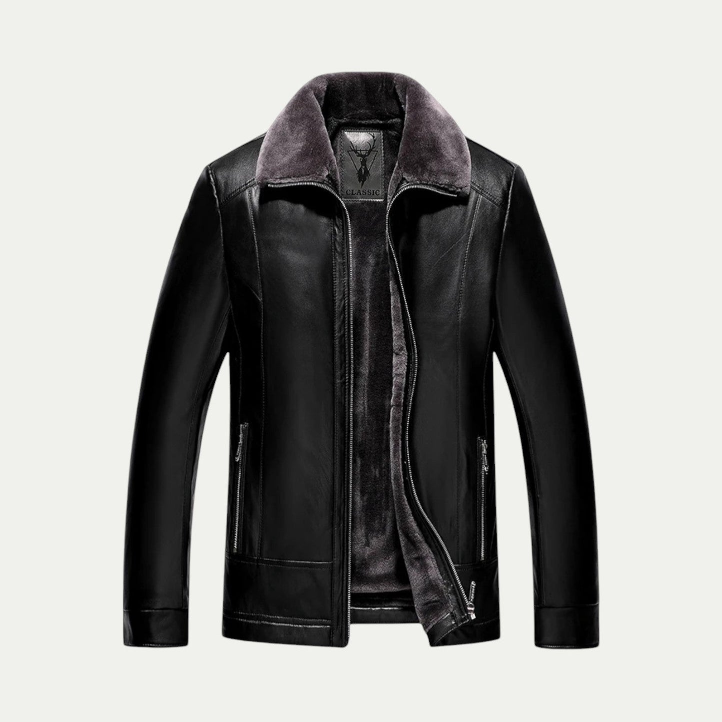 Men Faux Leather Winter Biker Jacket with Fur Collar 0