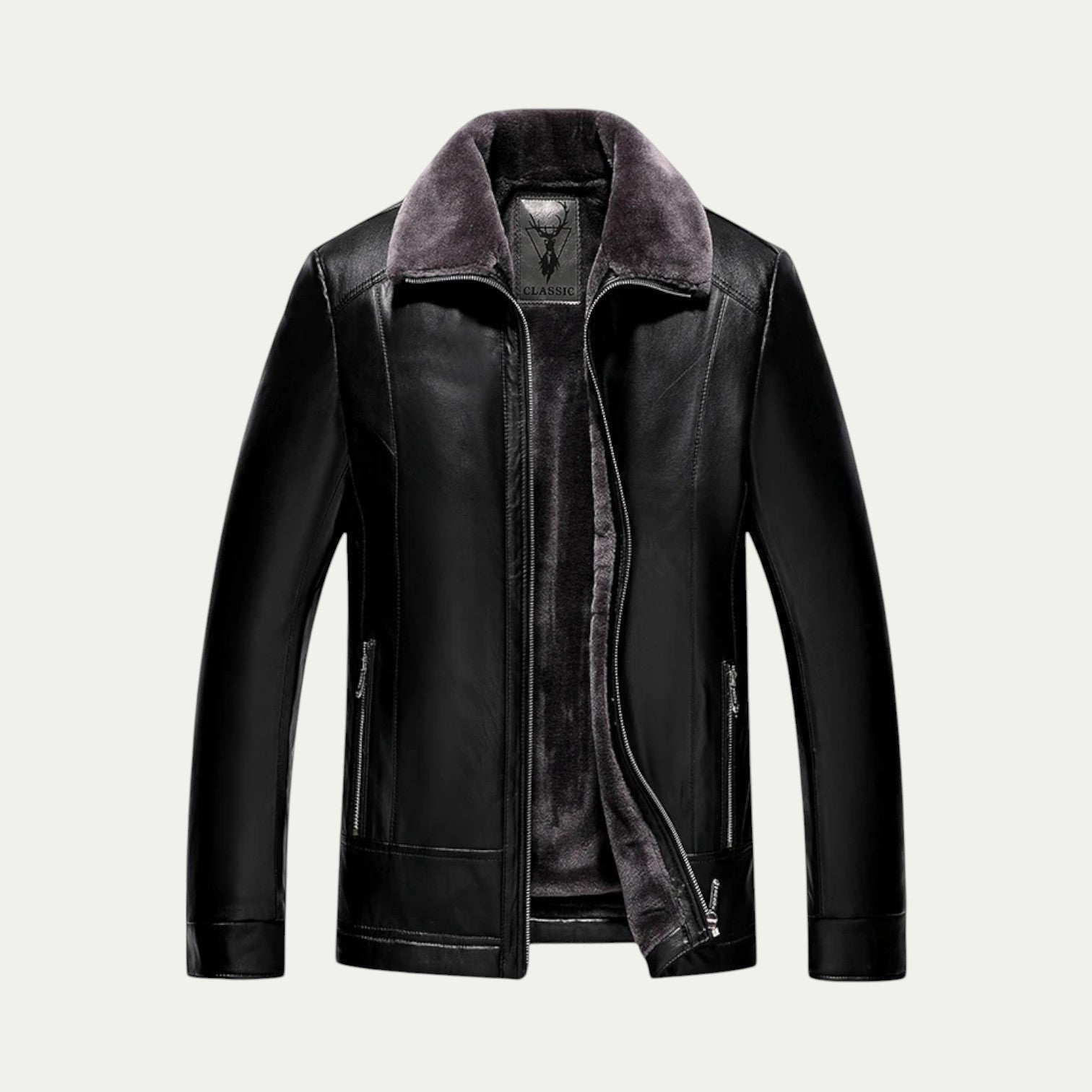 Men Faux Leather Winter Biker Jacket with Fur Collar 0