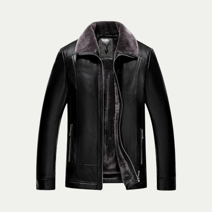 Men Faux Leather Winter Biker Jacket with Fur Collar 0
