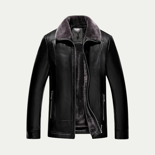 Men Faux Leather Winter Biker Jacket with Fur Collar 0