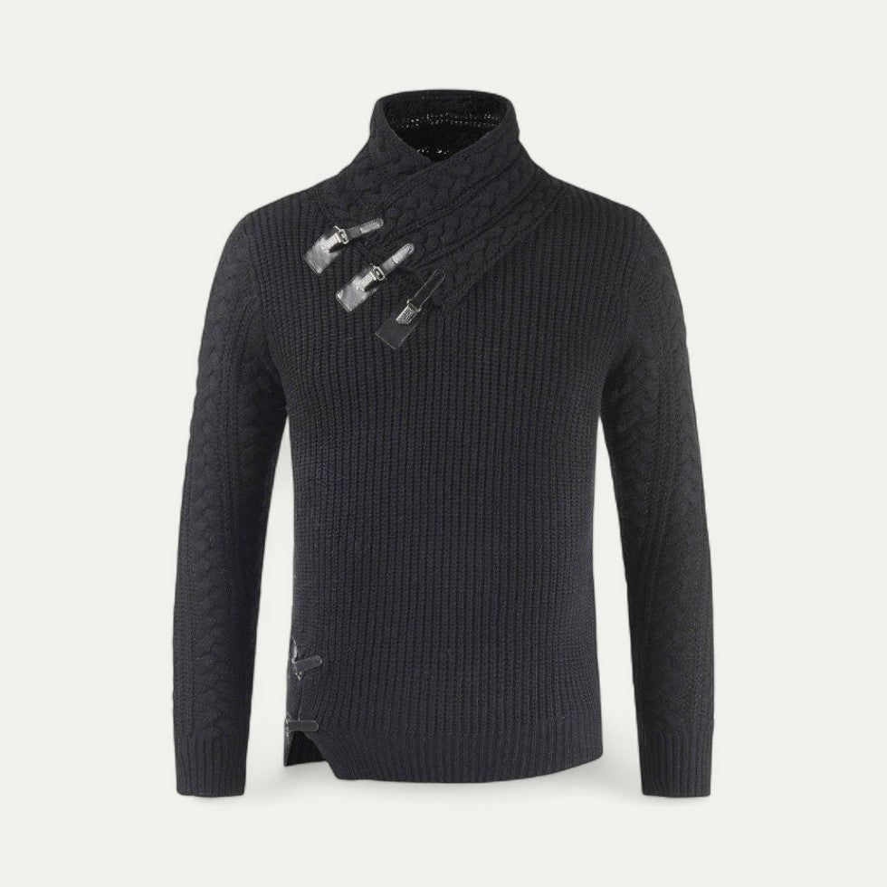 Men Knitted Winter Jumper with Buckle Collar Detail 0