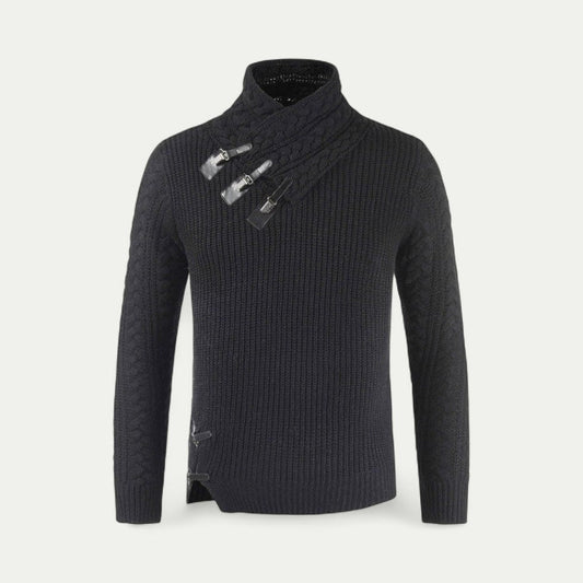 Men Knitted Winter Jumper with Buckle Collar Detail 0