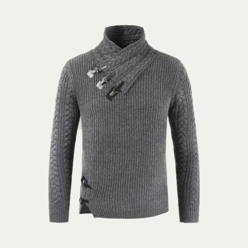 Men Knitted Winter Jumper with Buckle Collar Detail 1