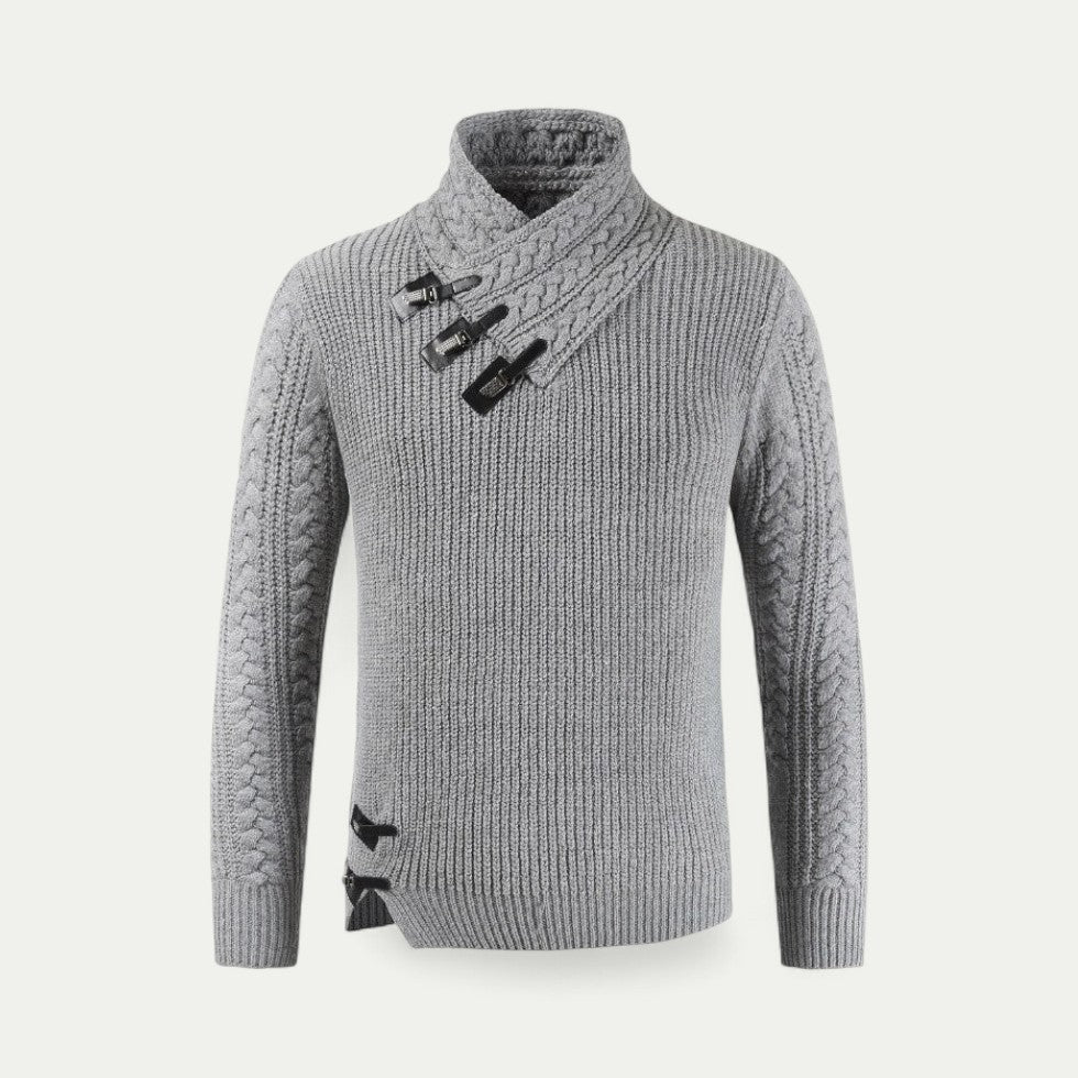 Men Knitted Winter Jumper with Buckle Collar Detail 2