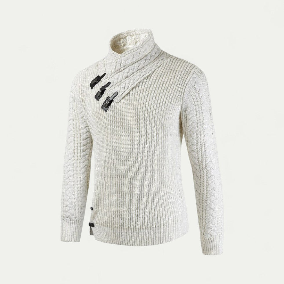 Men Knitted Winter Jumper with Buckle Collar Detail 3