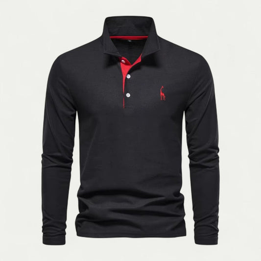 Men Long Sleeve Cotton Blend Polo Shirt 0