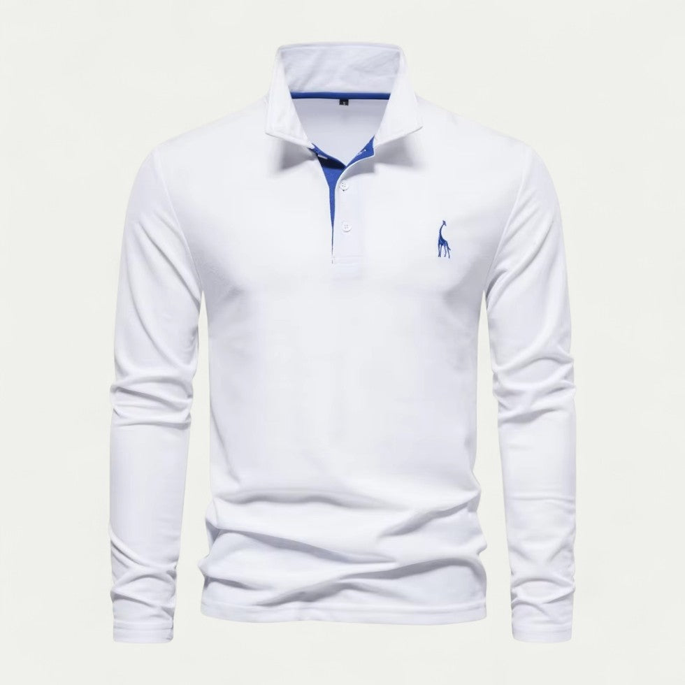 Men Long Sleeve Cotton Blend Polo Shirt 1