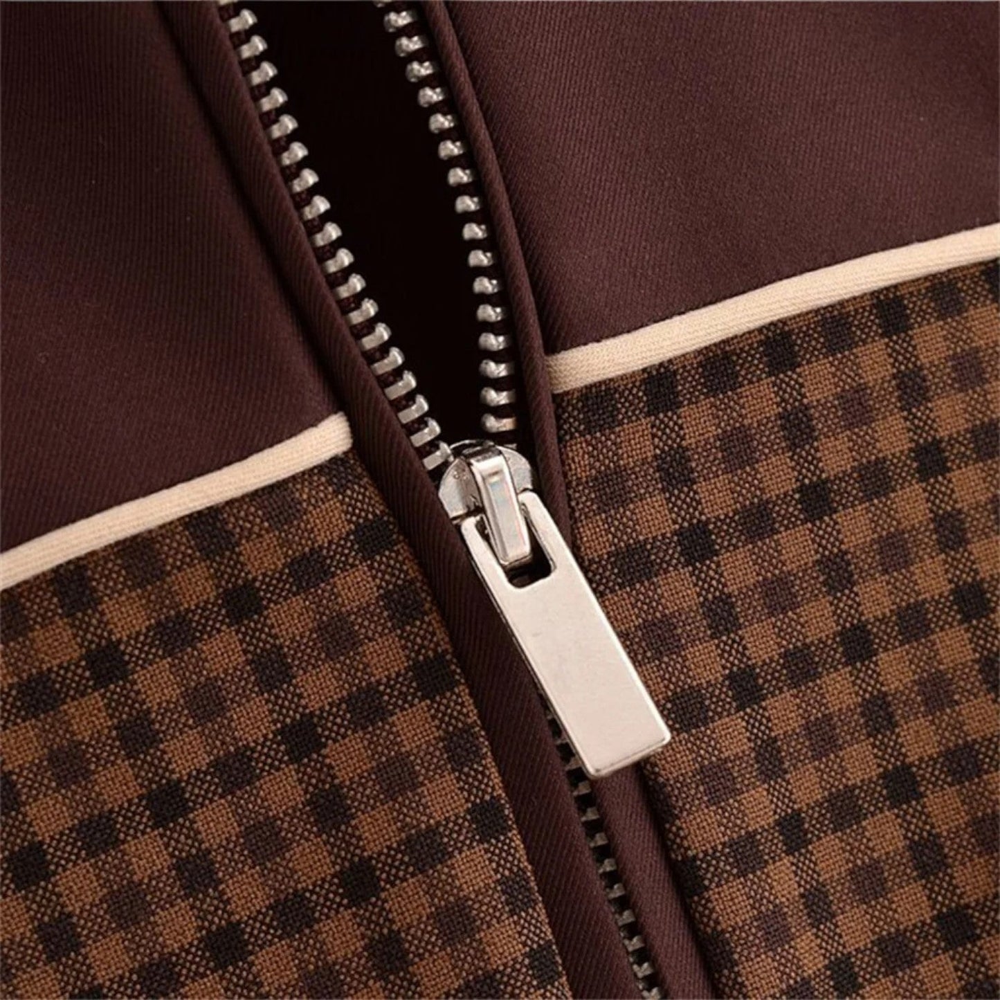 Men Plaid Zipper Bomber Jacket Loose Fit Casual Coat 2