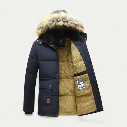 Men Winter Hooded Parka Jacket with Faux Fur Lining 0