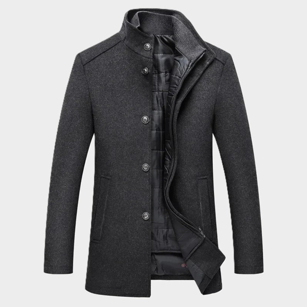 Men's Quilted Parka Coat Button Front Warm Outdoor Jacket
