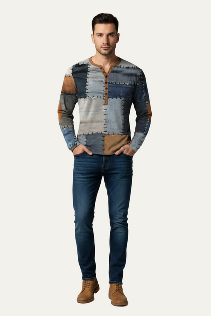 VogeLuxe | Men’s Printed Long Sleeve Henley Shirt