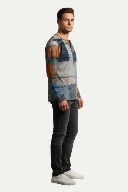 VogeLuxe | Men’s Printed Long Sleeve Henley Shirt