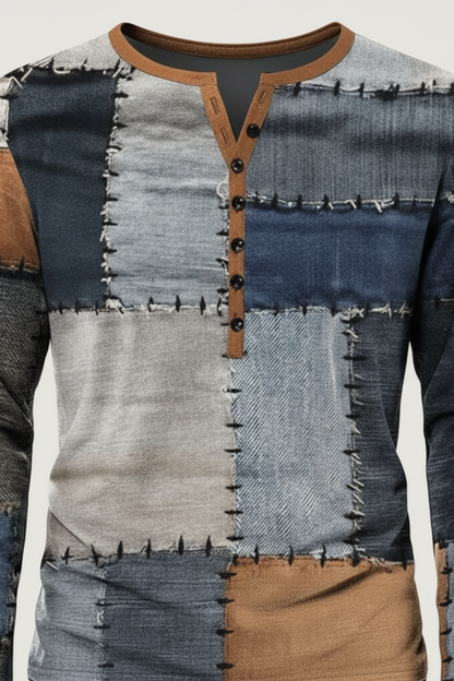 VogeLuxe | Men’s Printed Long Sleeve Henley Shirt