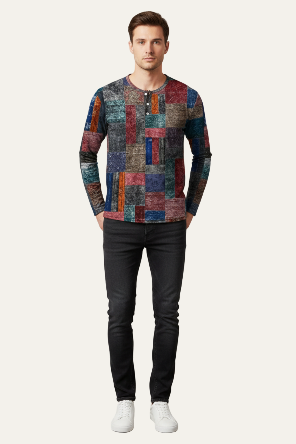 VogeLuxe | Men’s Printed Long Sleeve Henley Shirt