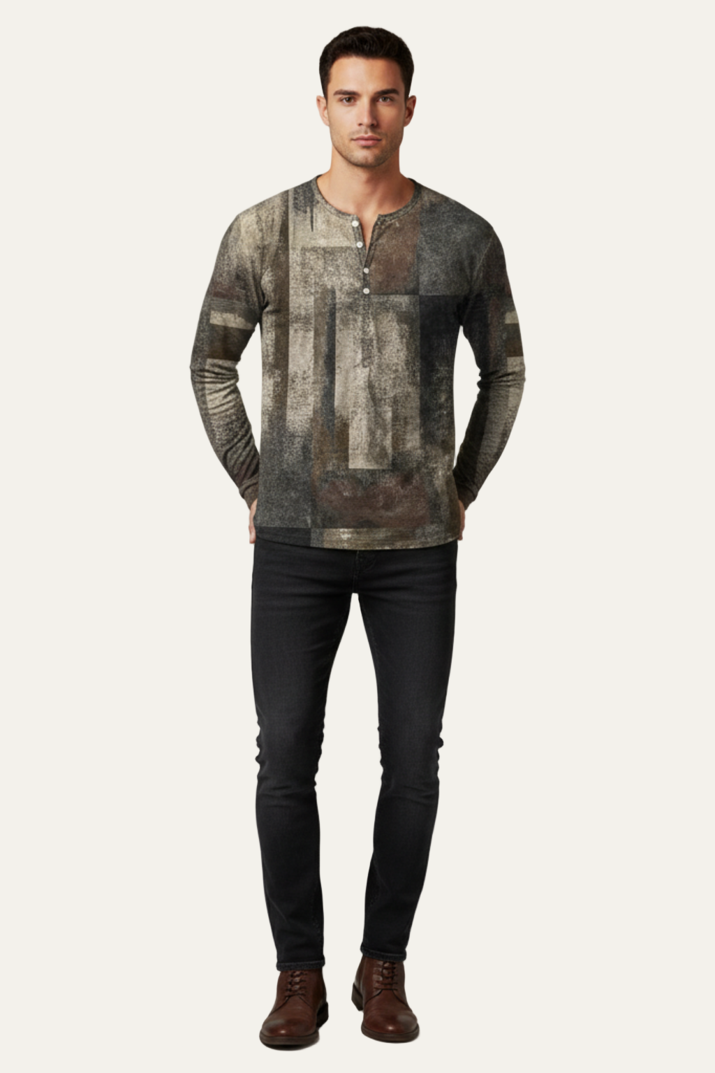VogeLuxe | Men’s Printed Long Sleeve Henley Shirt