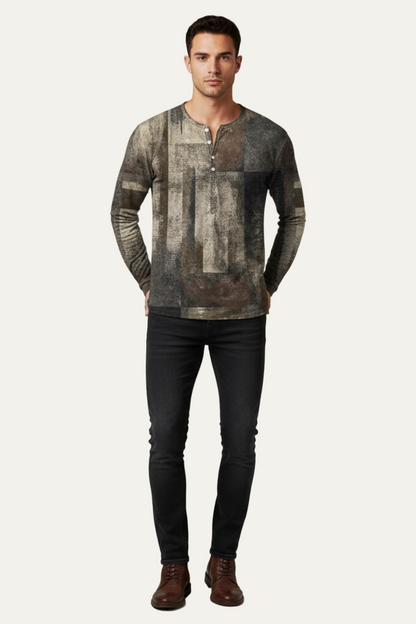 VogeLuxe | Men’s Printed Long Sleeve Henley Shirt