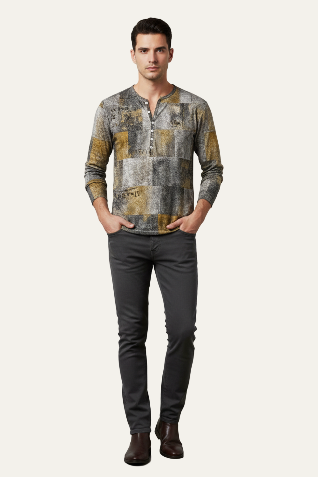 VogeLuxe | Men’s Printed Long Sleeve Henley Shirt