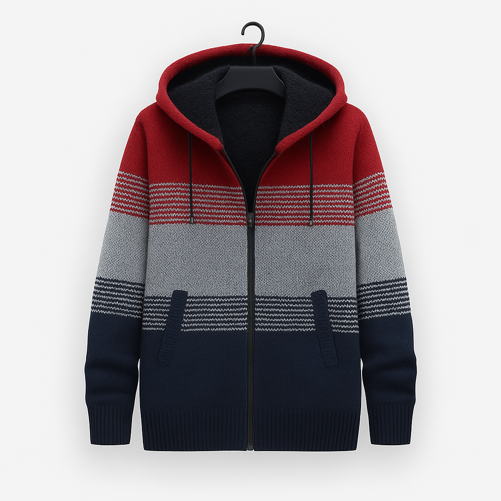 VogeLuxe | Men’s Fleece Lined Hooded Zip Front Sweater