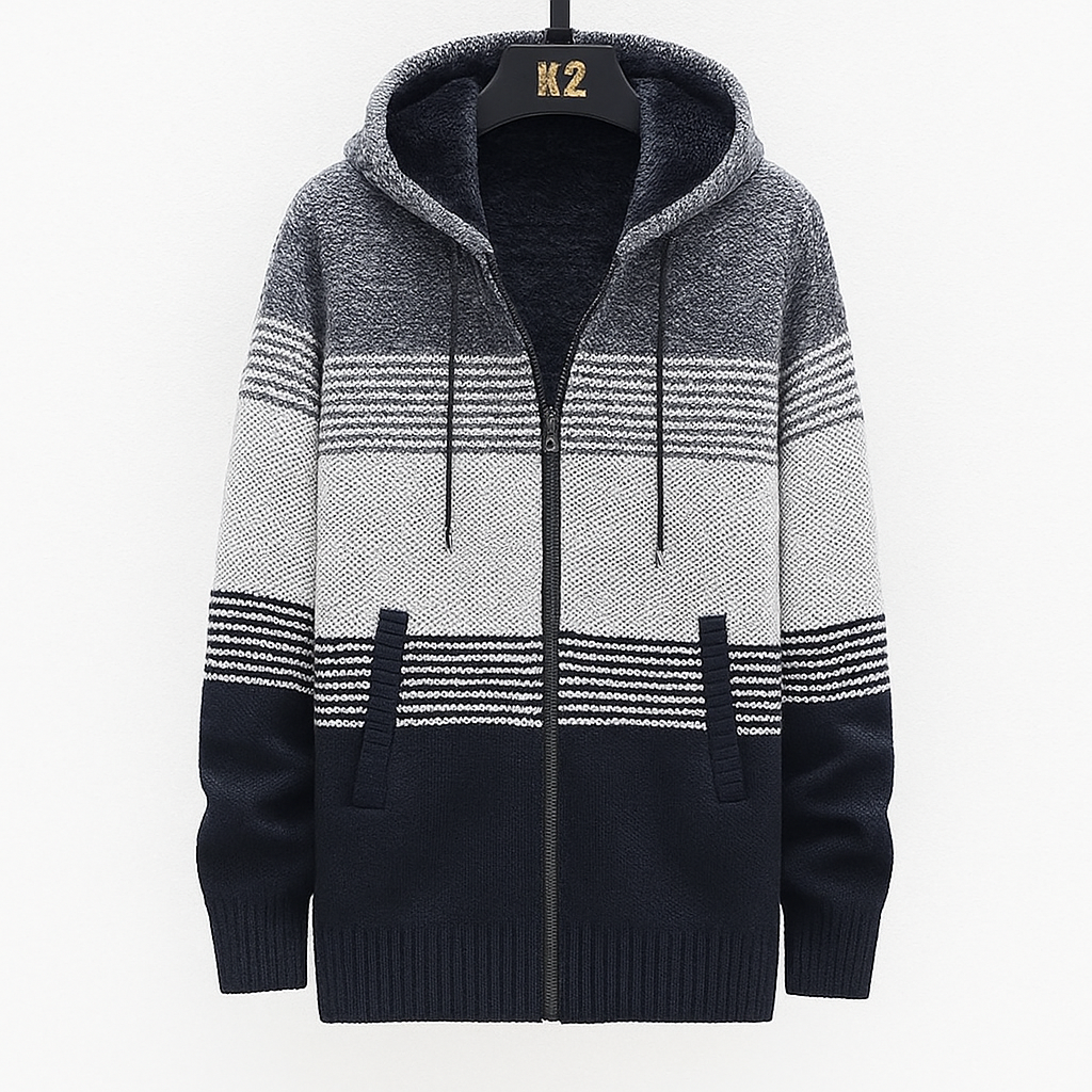 VogeLuxe | Men’s Fleece Lined Hooded Zip Front Sweater