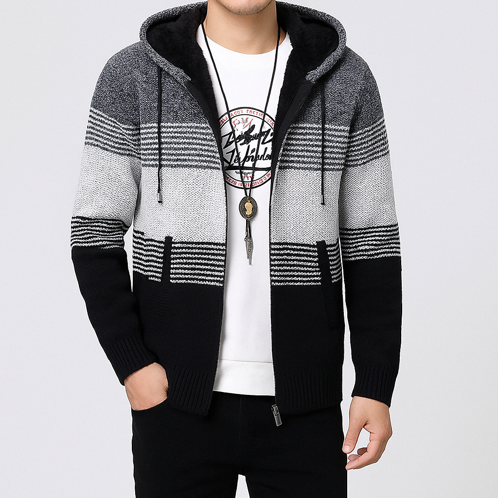 VogeLuxe | Men’s Fleece Lined Hooded Zip Front Sweater