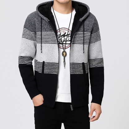 VogeLuxe | Men’s Fleece Lined Hooded Zip Front Sweater