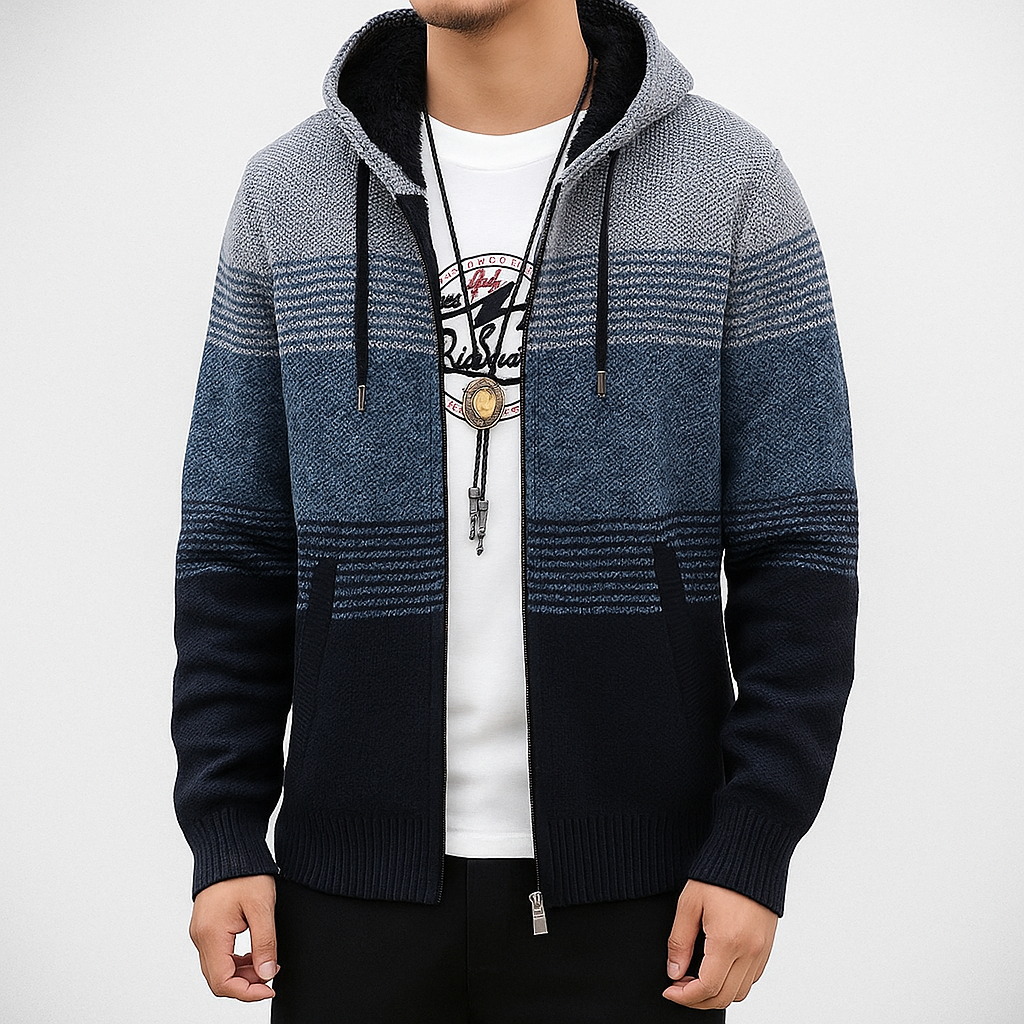VogeLuxe | Men’s Fleece Lined Hooded Zip Front Sweater