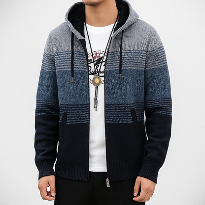 VogeLuxe | Men’s Fleece Lined Hooded Zip Front Sweater