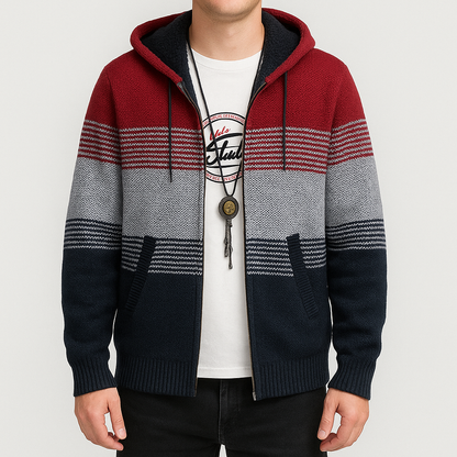VogeLuxe | Men’s Fleece Lined Hooded Zip Front Sweater