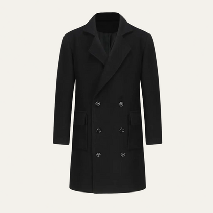 Men’s Black Double-Breasted Overcoat – Tailored Long Coat for Business & Winter Wear 0
