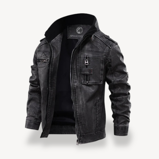 VogeLuxe | Men’s Distressed Faux Leather Biker Jacket