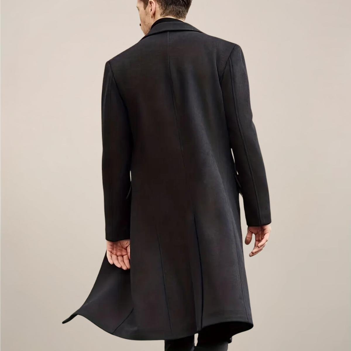 Men’s Black Long Overcoat – Tailored Single-Breasted Coat for Formal & Winter Wear 2