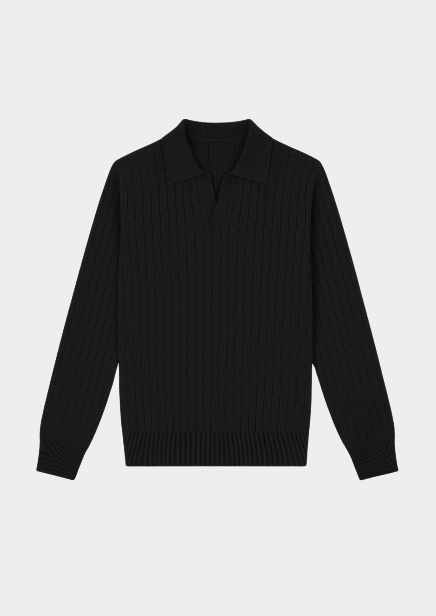 Men’s Black Ribbed Polo Sweater with Open Collar – Smart Casual Knit 0
