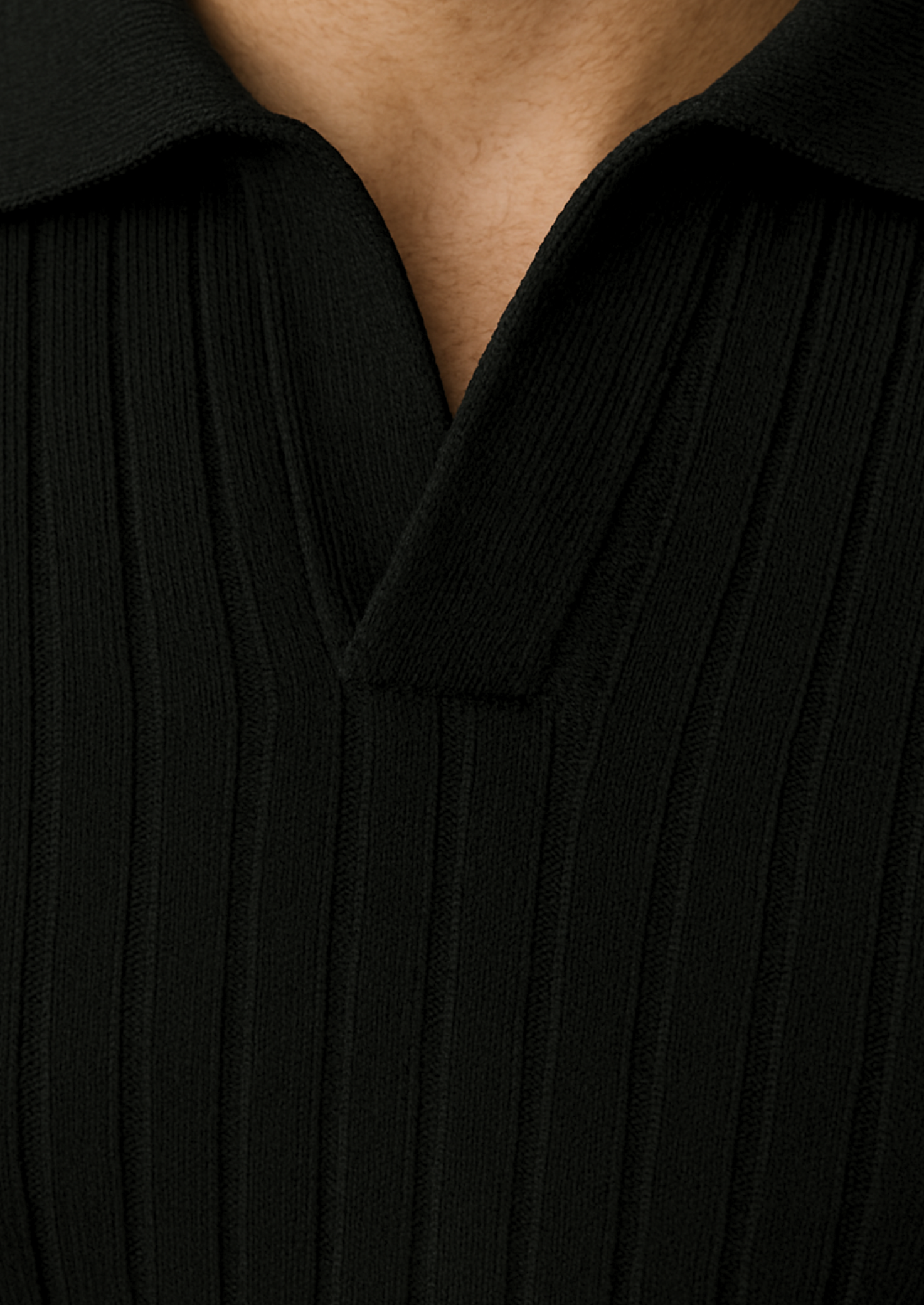 Men’s Black Ribbed Polo Sweater with Open Collar – Smart Casual Knit 4