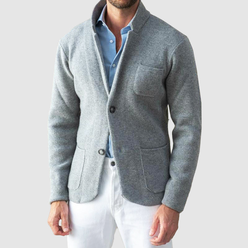 Men’s Blazer Jacket – Soft Knit, Two-Button, Patch Pockets 0