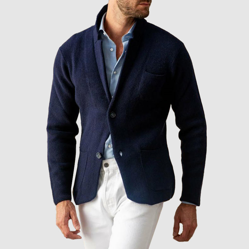 Men’s Blazer Jacket – Soft Knit, Two-Button, Patch Pockets 1