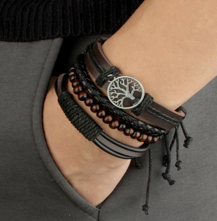 Unique Mens Leather Strap Bracelet Set - BritishElegance