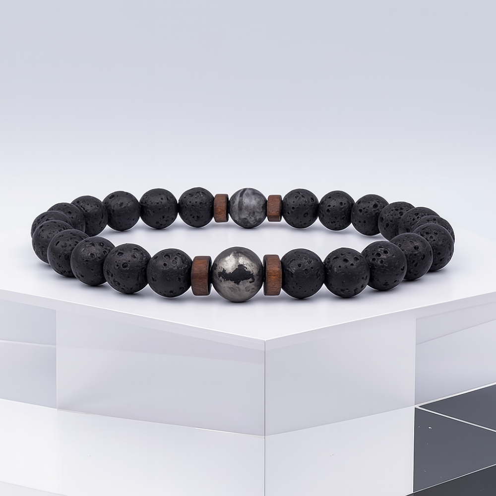 Natural Stone and Wooden Beaded Bracelet