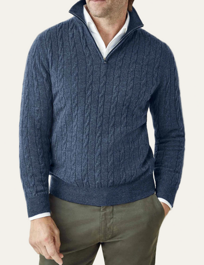 Men’s Cable-Knit Quarter-Zip Sweater – Classic Funnel Neck Knit Wear 0