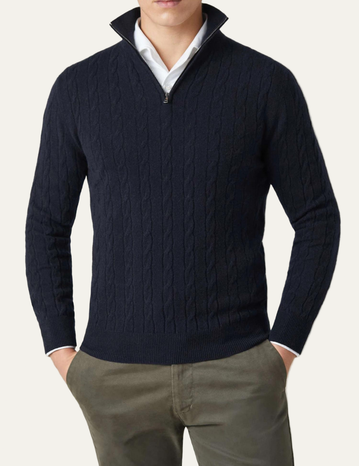 Men’s Cable-Knit Quarter-Zip Sweater – Classic Funnel Neck Knit Wear 2