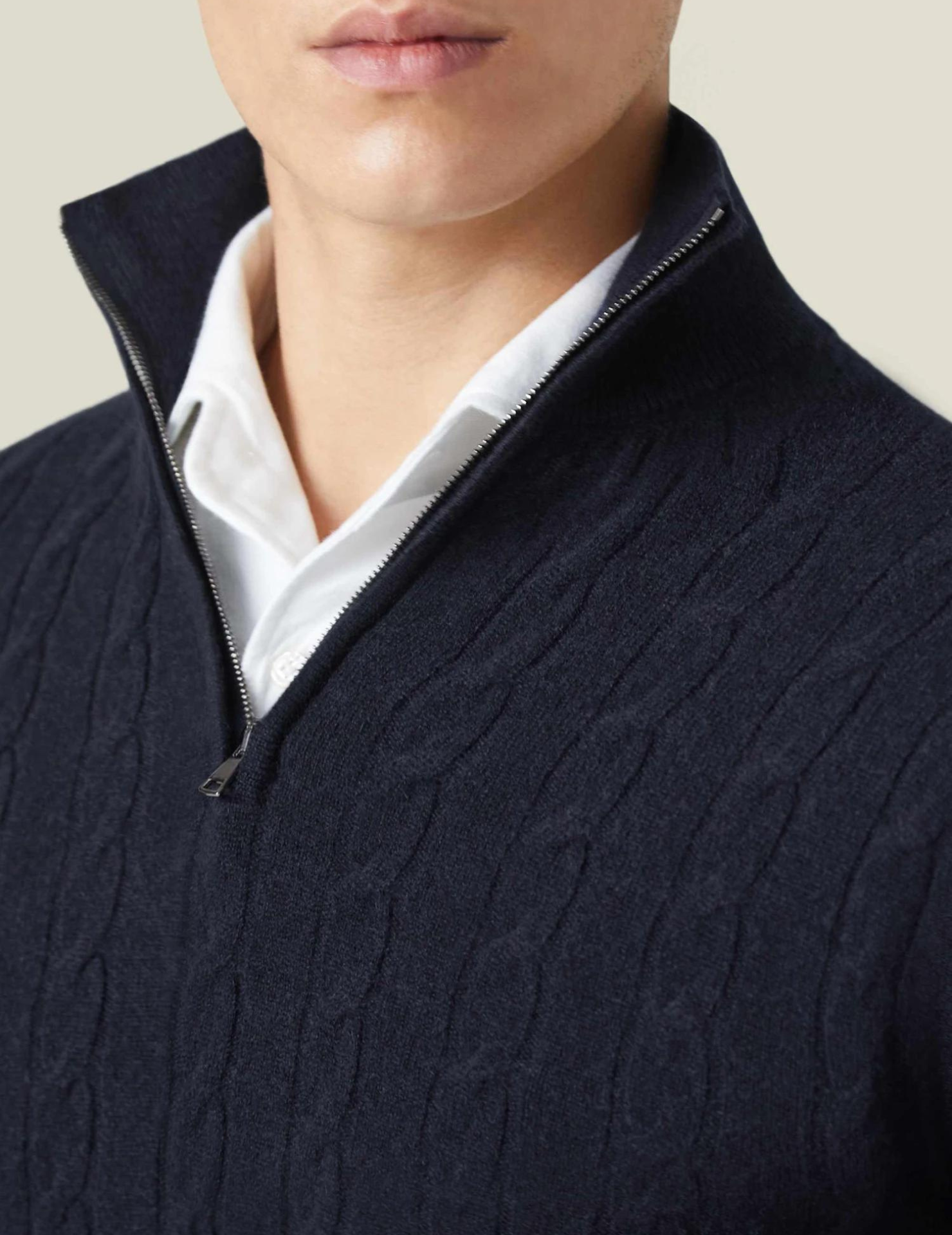 Men’s Cable-Knit Quarter-Zip Sweater – Classic Funnel Neck Knit Wear 4