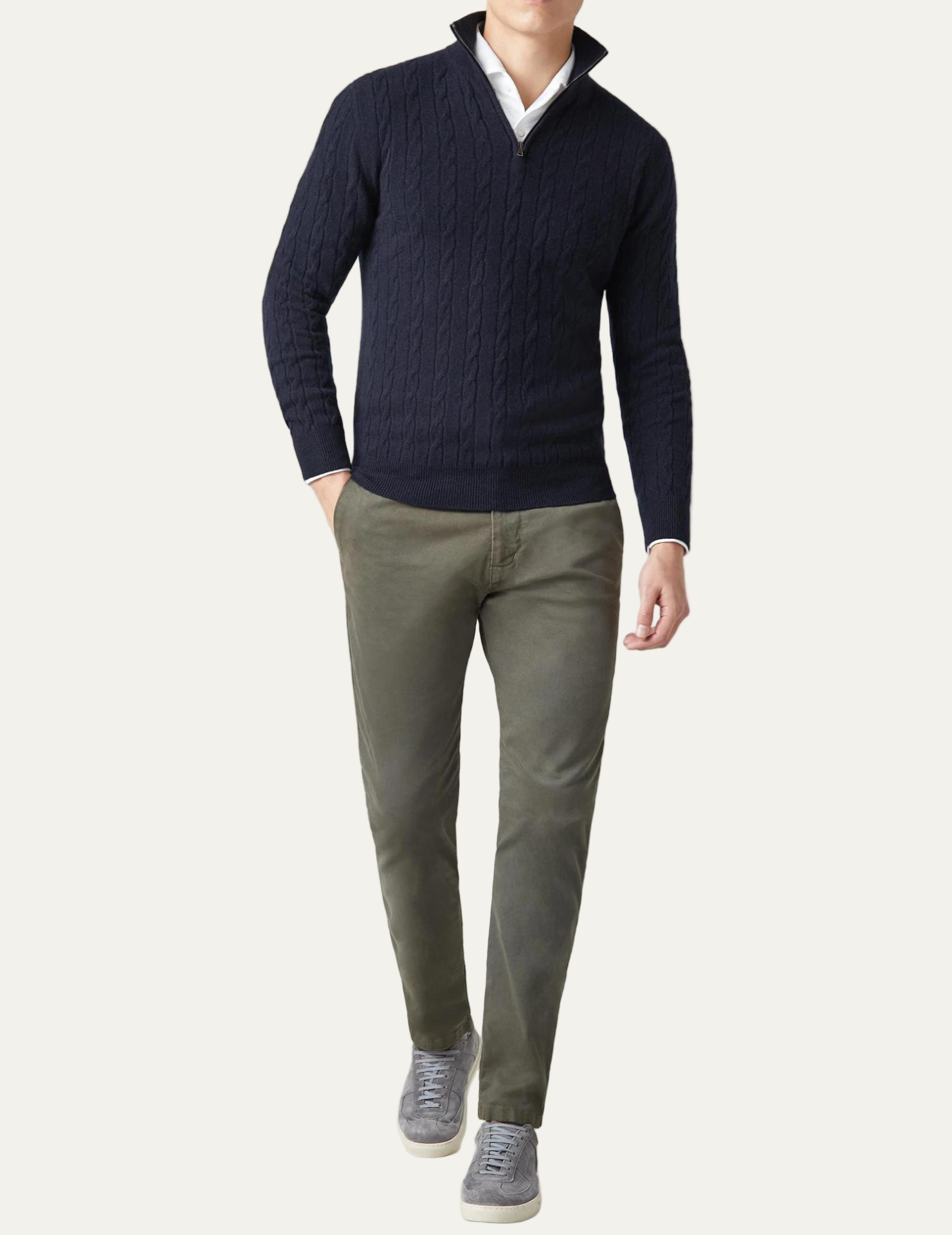 Men’s Cable-Knit Quarter-Zip Sweater – Classic Funnel Neck Knit Wear 5