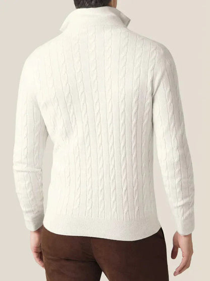 Men’s Cable-Knit Quarter-Zip Sweater – Classic Funnel Neck Knit Wear 8