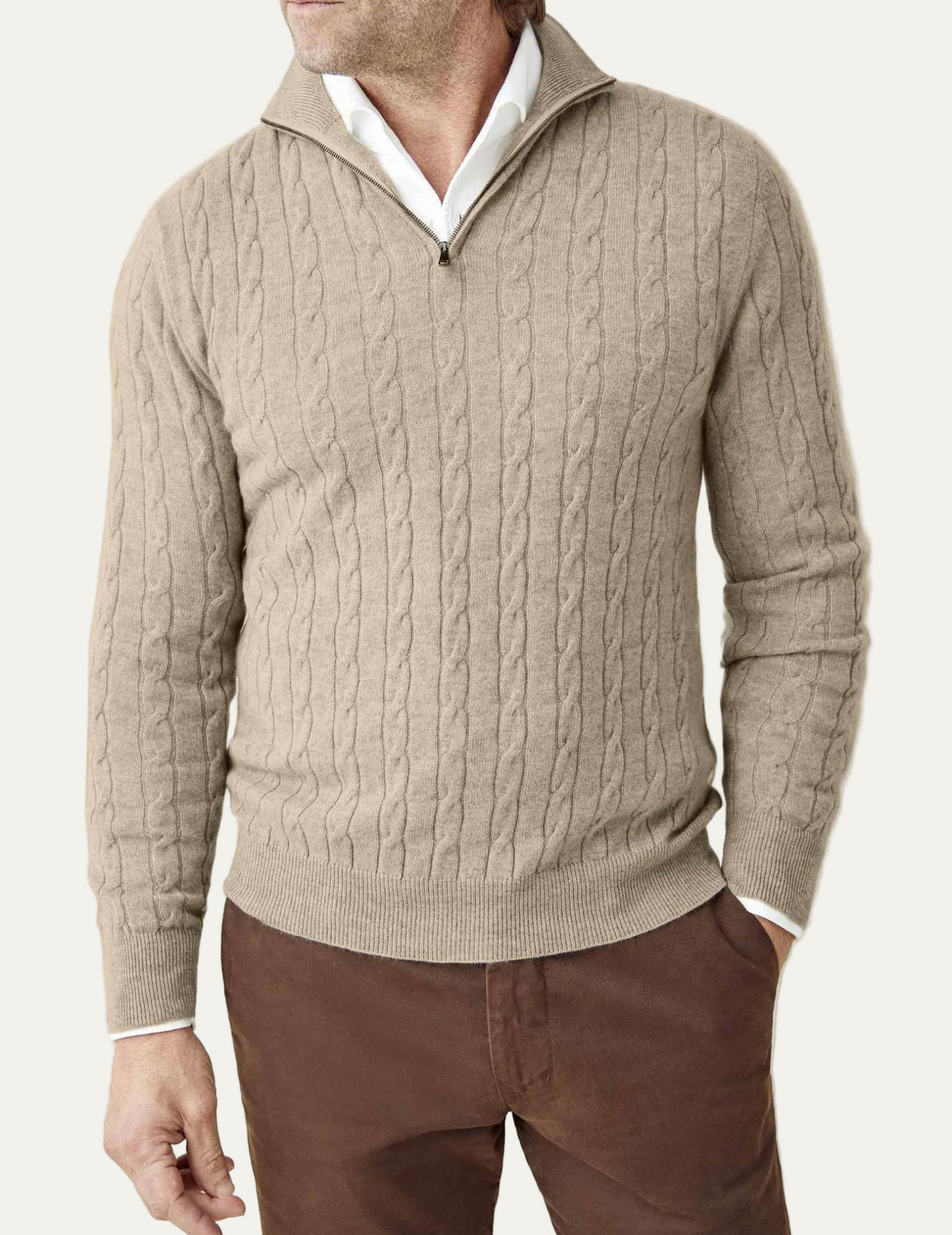 Men’s Cable-Knit Quarter-Zip Sweater – Classic Funnel Neck Knit Wear 9