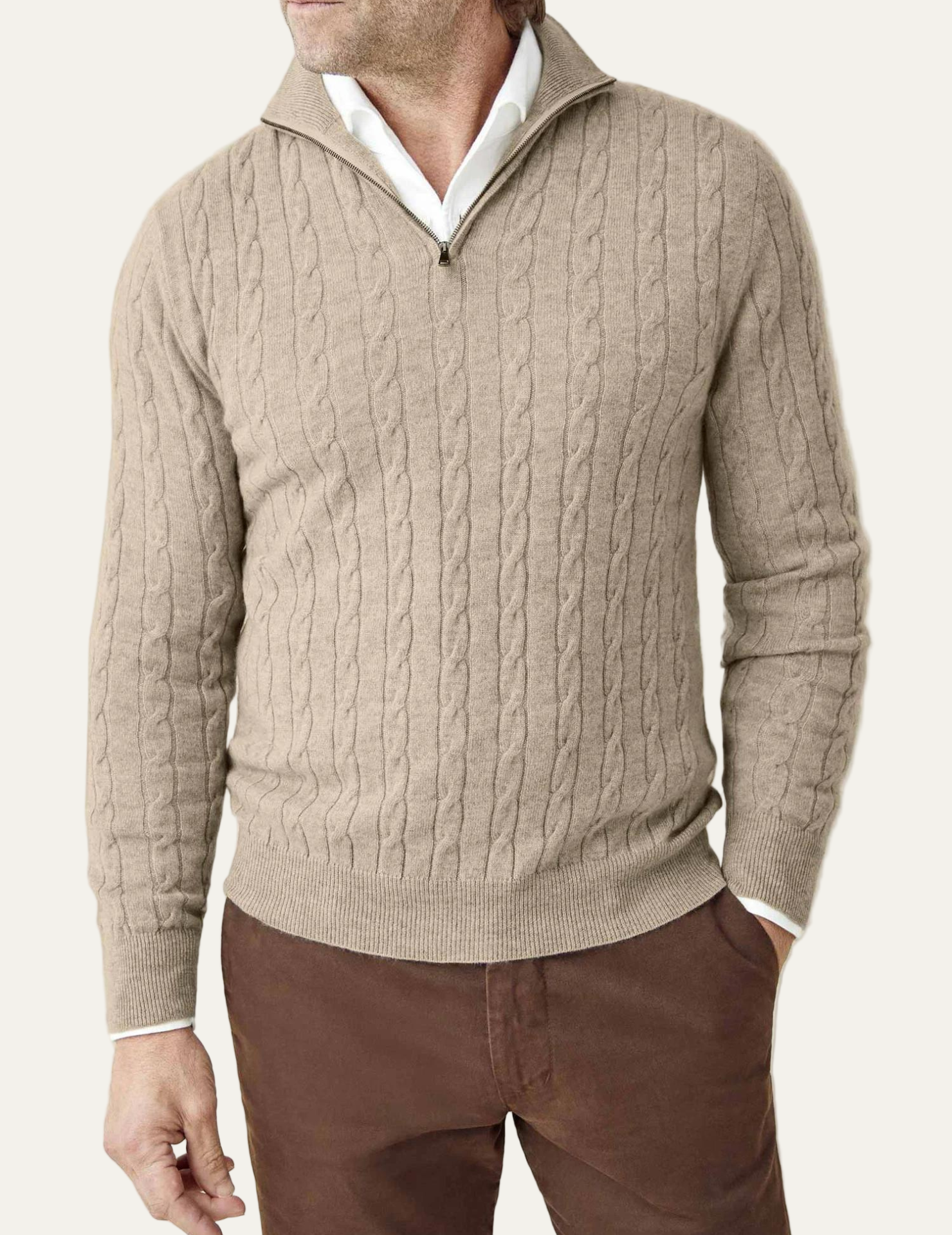 Men’s Cable-Knit Quarter-Zip Sweater – Classic Funnel Neck Knit Wear 9