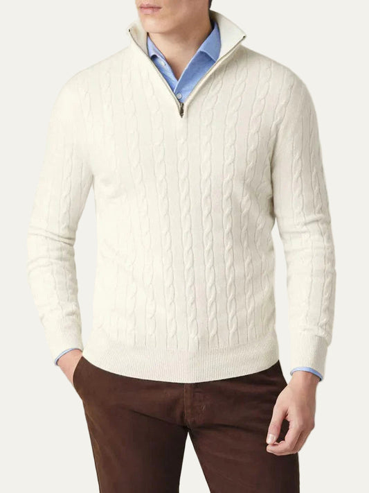 Men’s Cable Knit Half Zip Jumper – Stand Collar, Rib Trim 0
