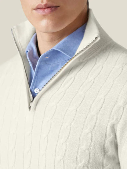 Men’s Cable Knit Half Zip Jumper – Stand Collar, Rib Trim 3